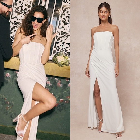 NWT LULUS Strapless Corset Bustier Sleeveless Draped Side Slit Mesh Maxi Gown XS - Picture 1 of 5